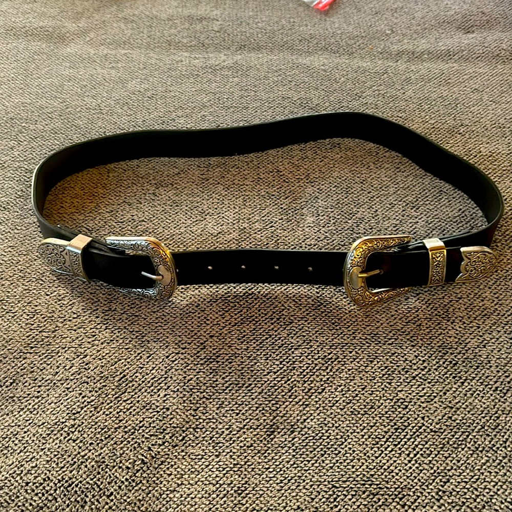 36” Belt with metal accents with vintage designs engraved